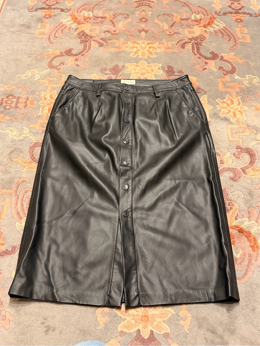 Levi's Black Faux Leather Button-Front Midi Skirt